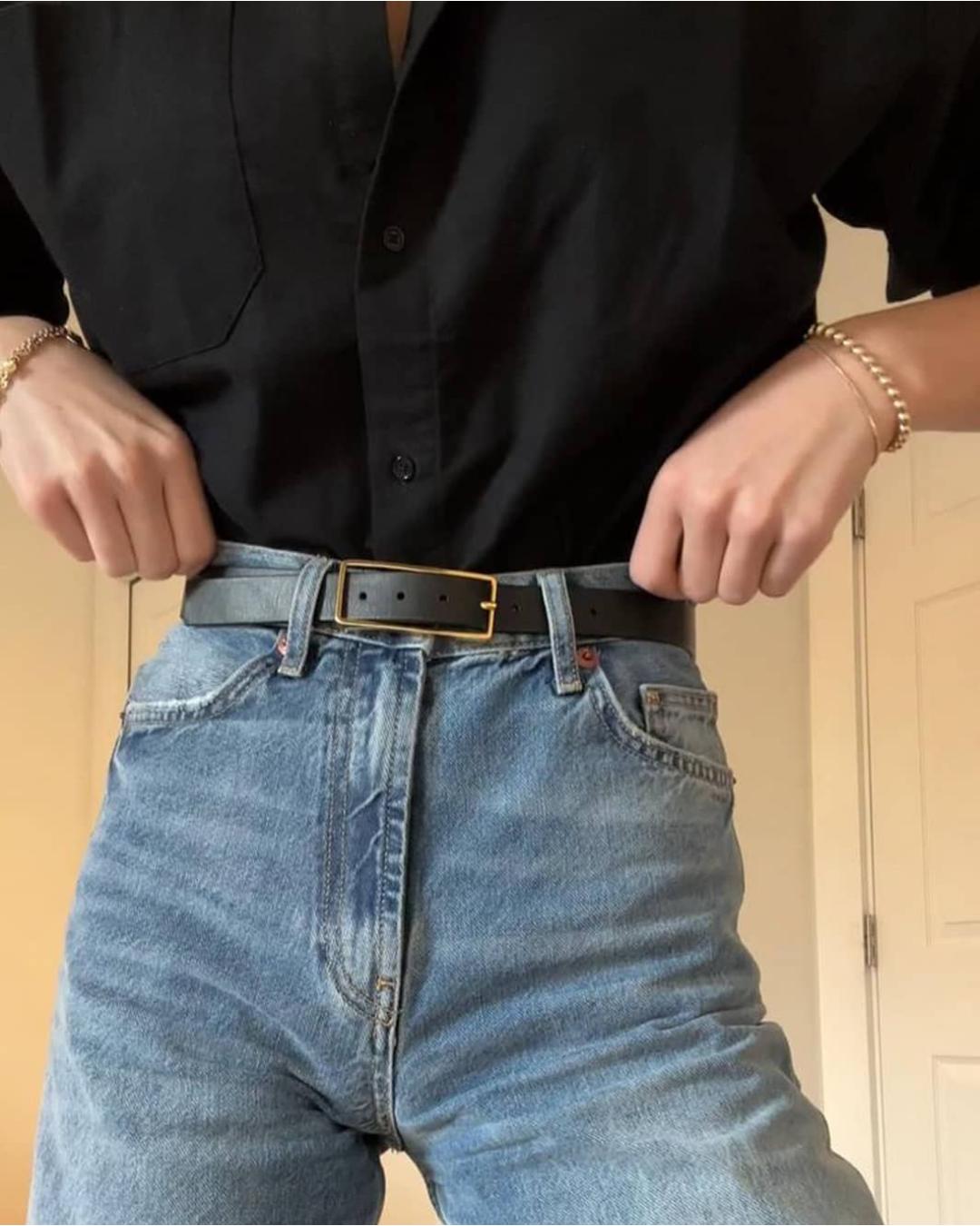 black belt wth gold square buckle