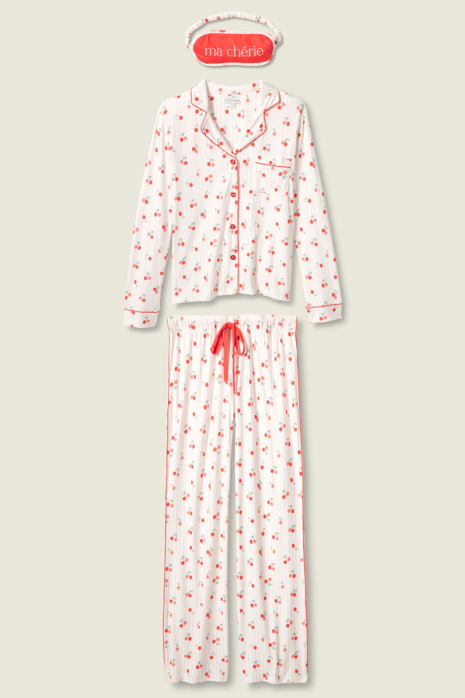 pj set in pink with cherries all over