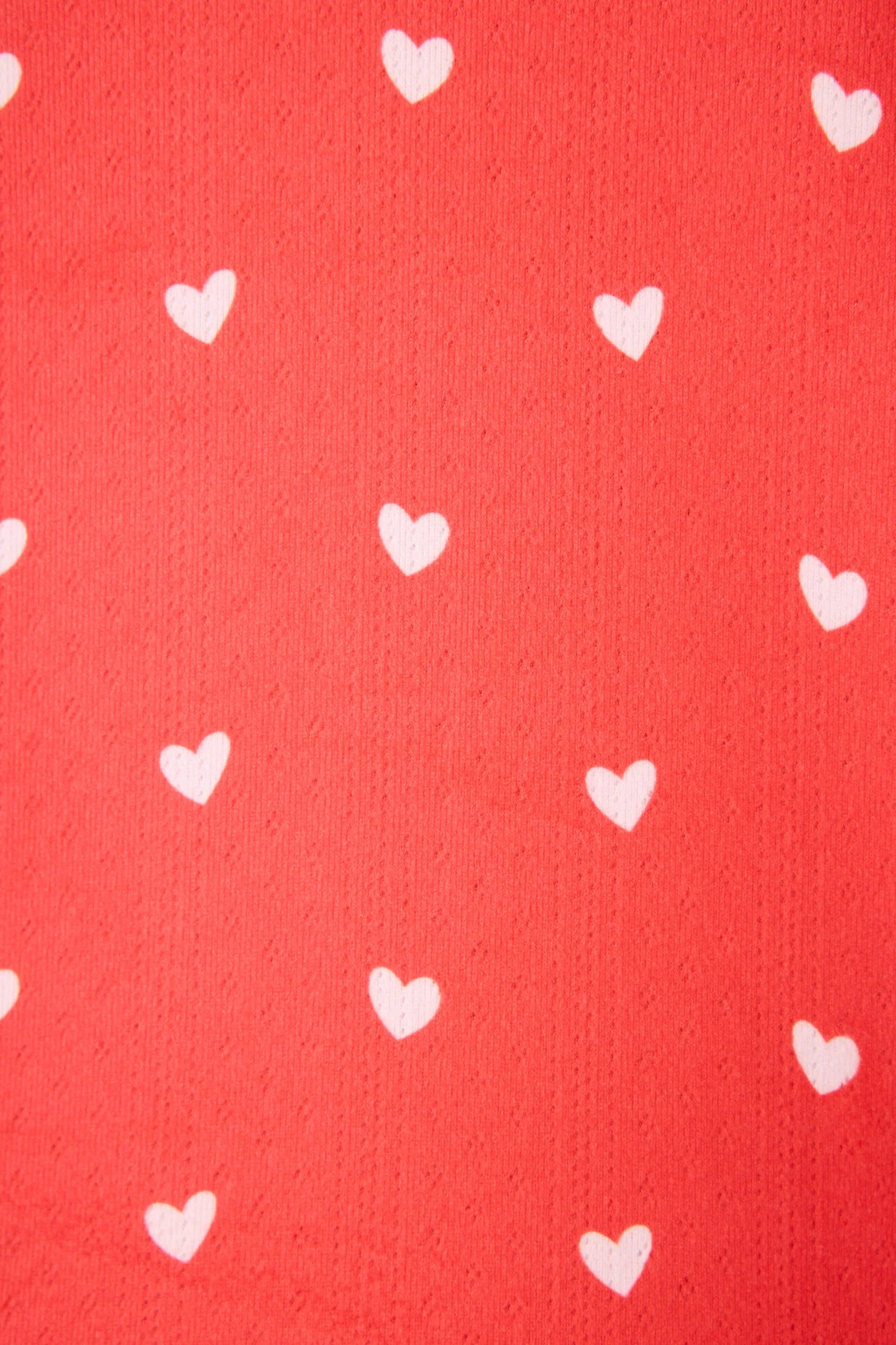 long sleeve, pant and eye mask pj set in red with pink hearts all over