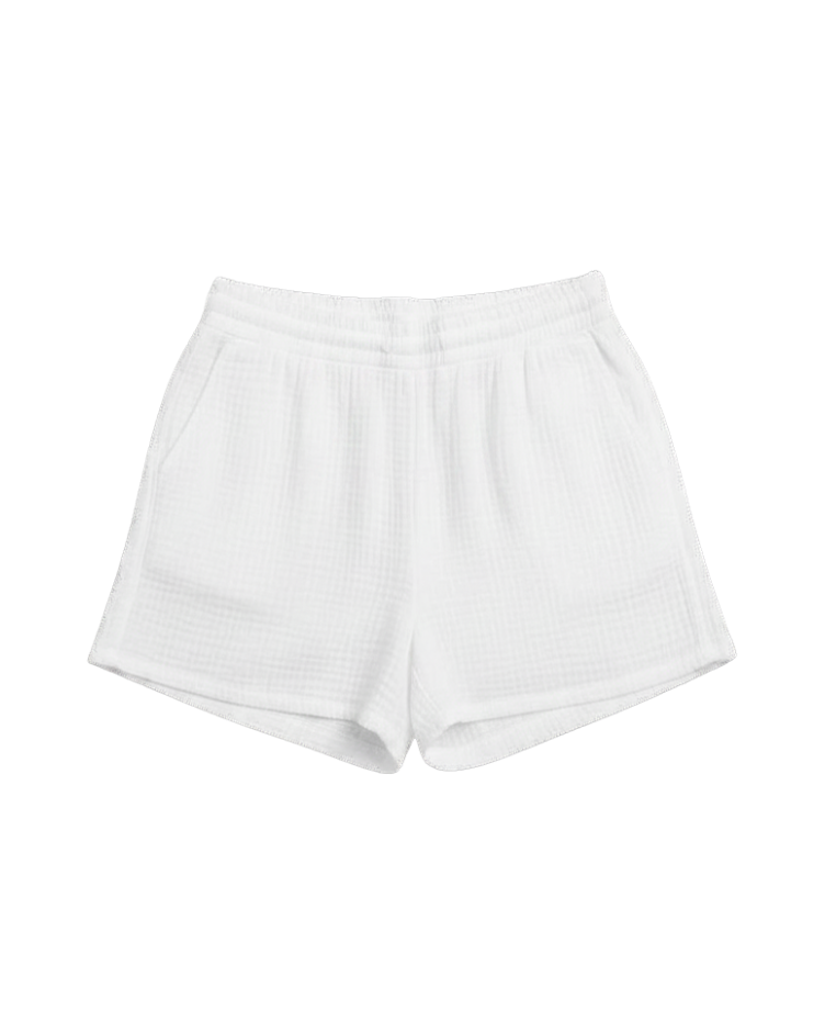 white gauzy shorts