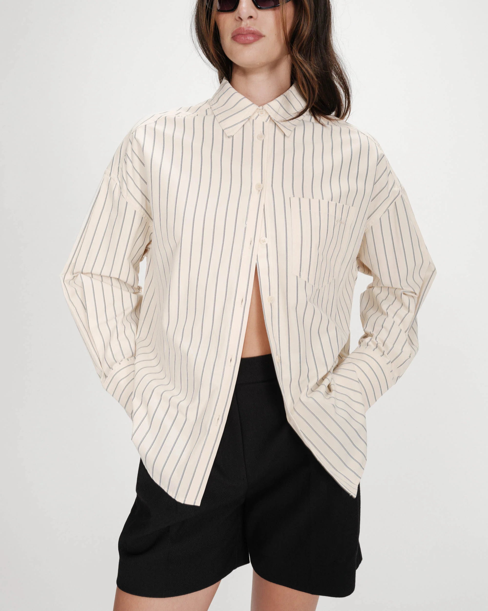 cream stripped oversized blouse