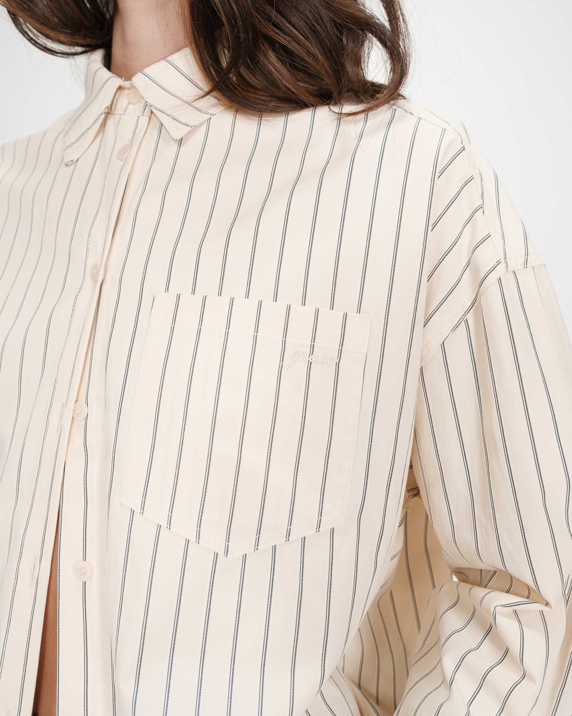 cream stripped oversized blouse