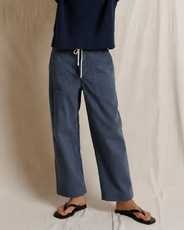 blue utility pant with a drawstring