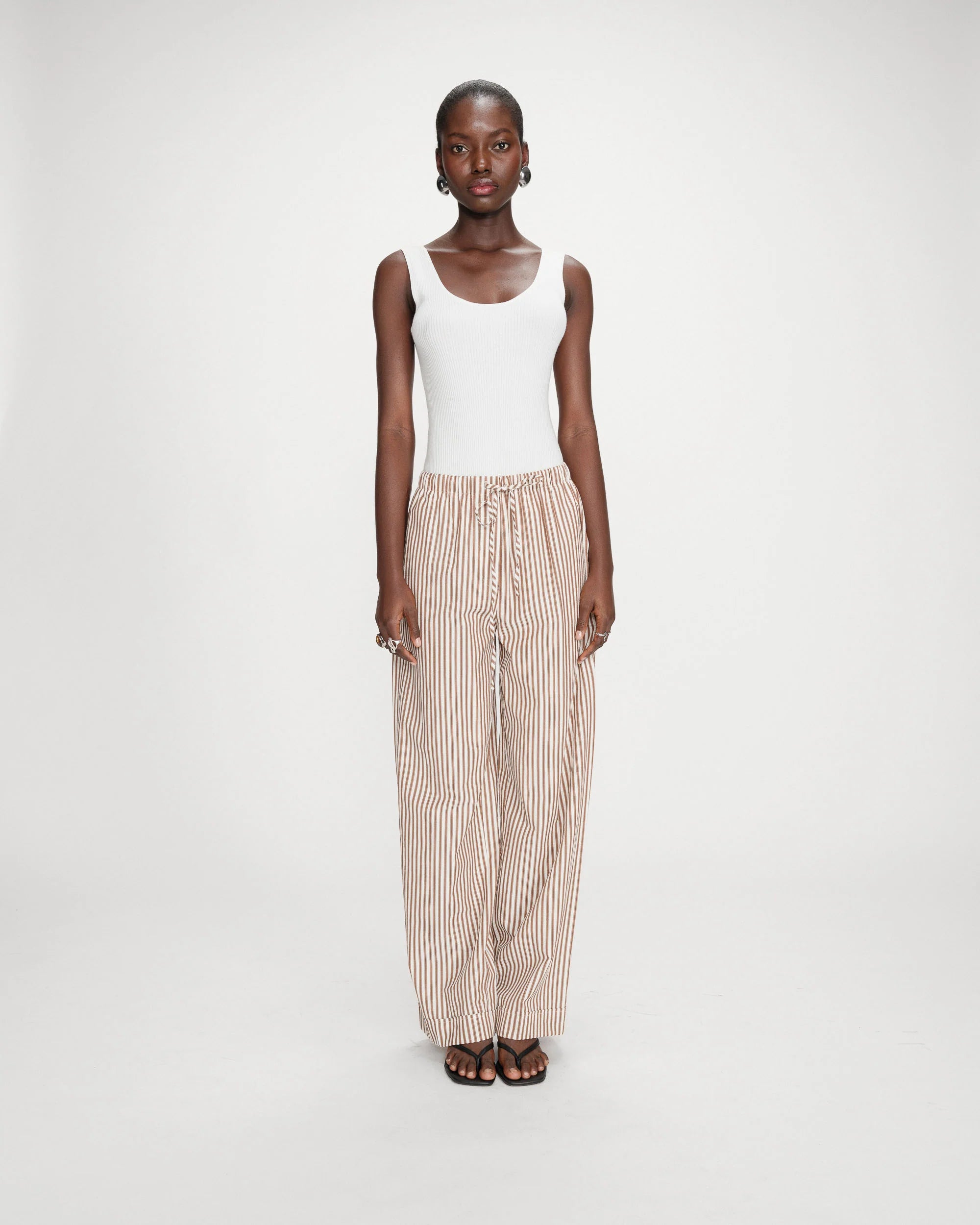 wide leg striped pant in brown