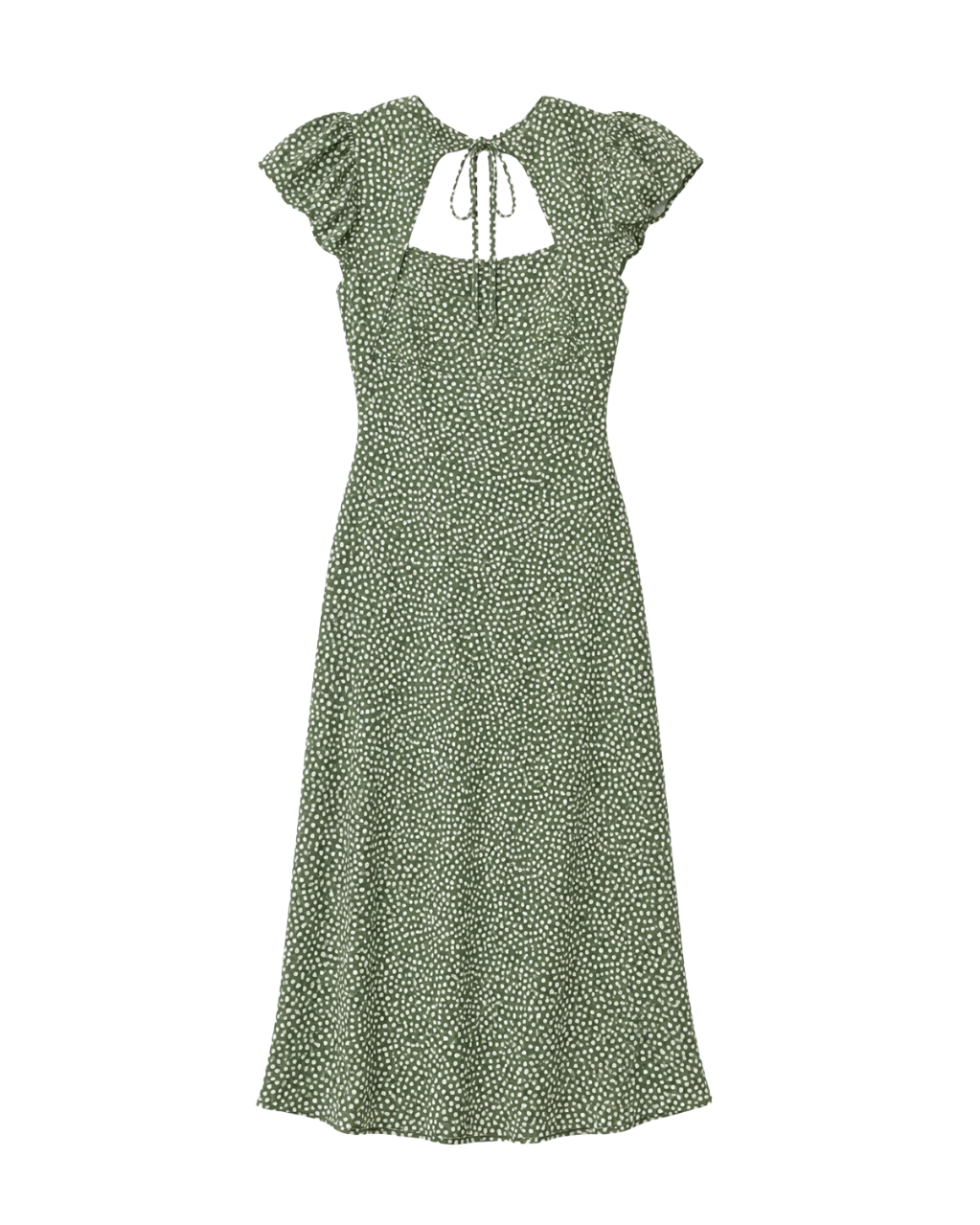 green midi dress with white polka dots