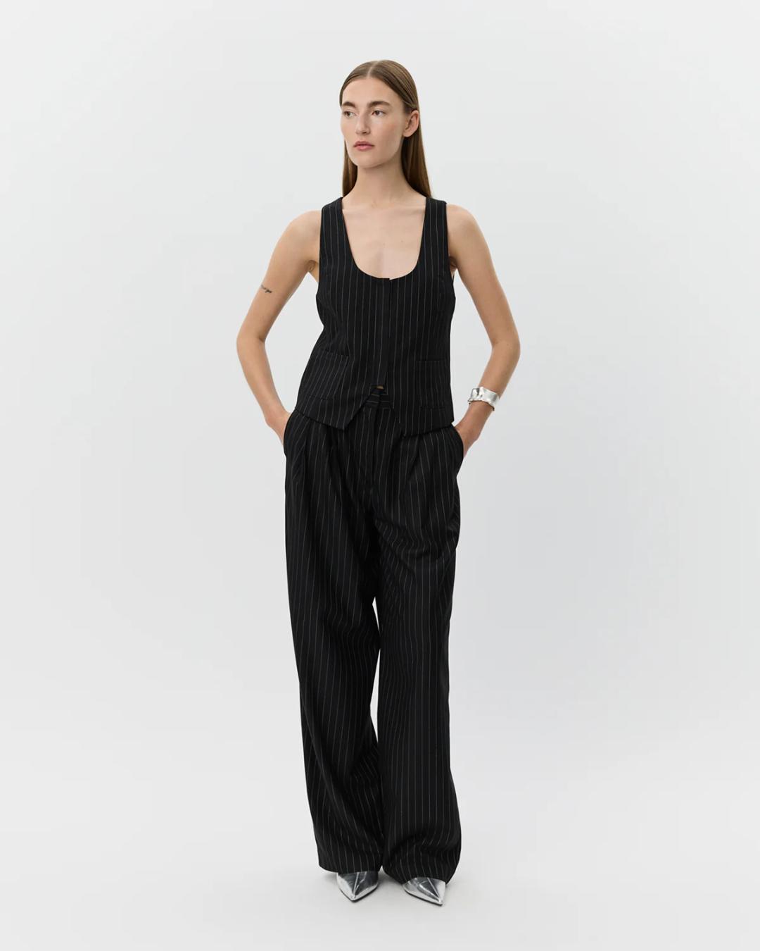 black suiting vest with white stripes