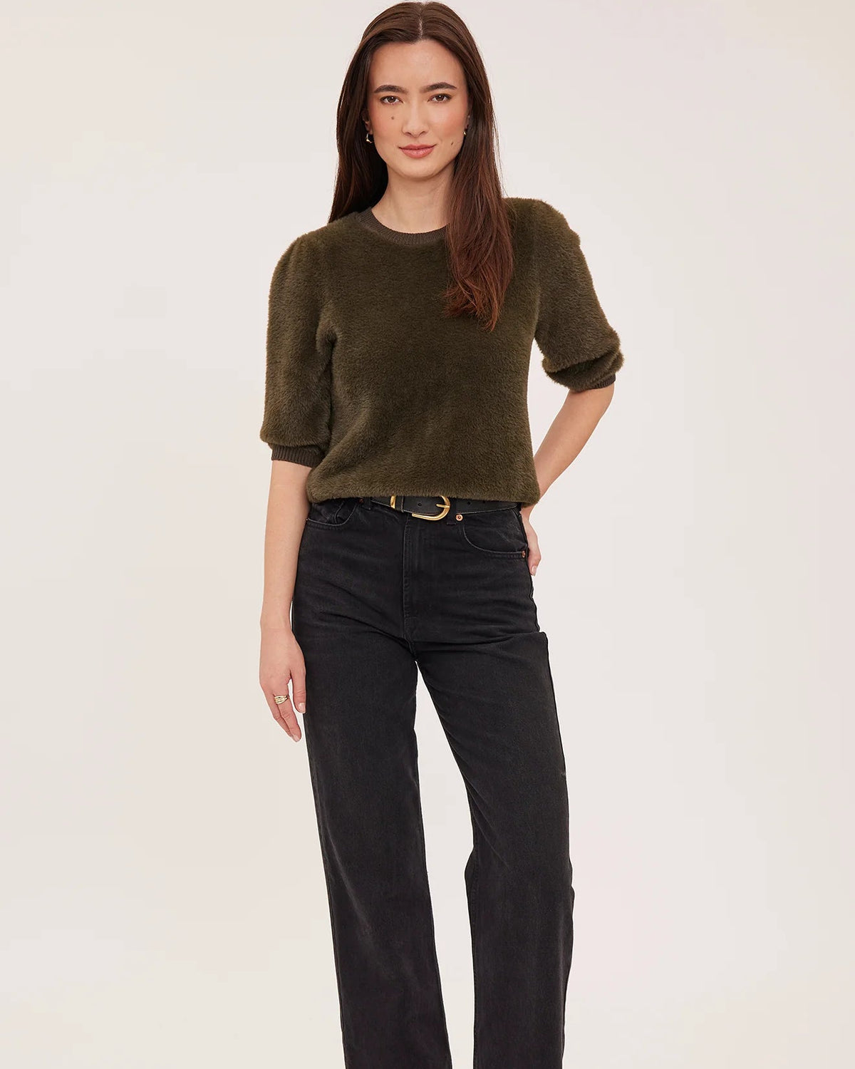 green fuzzy knit sweater