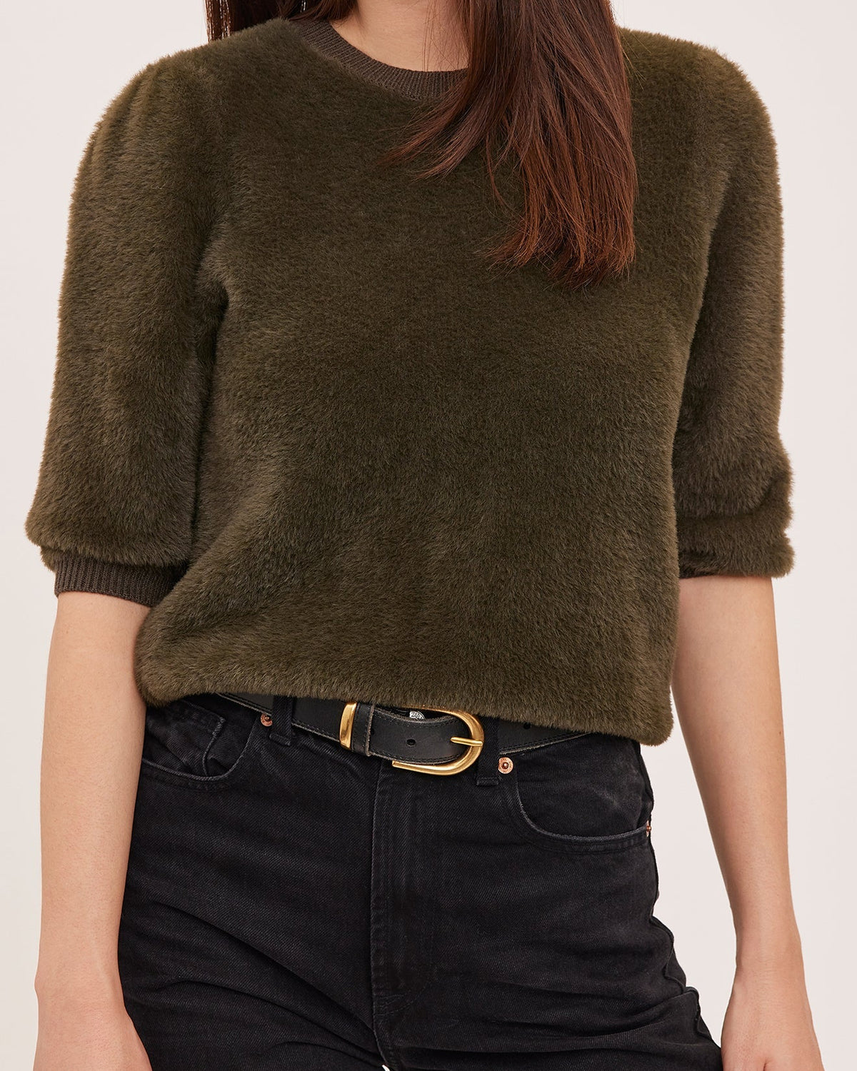 green fuzzy knit sweater