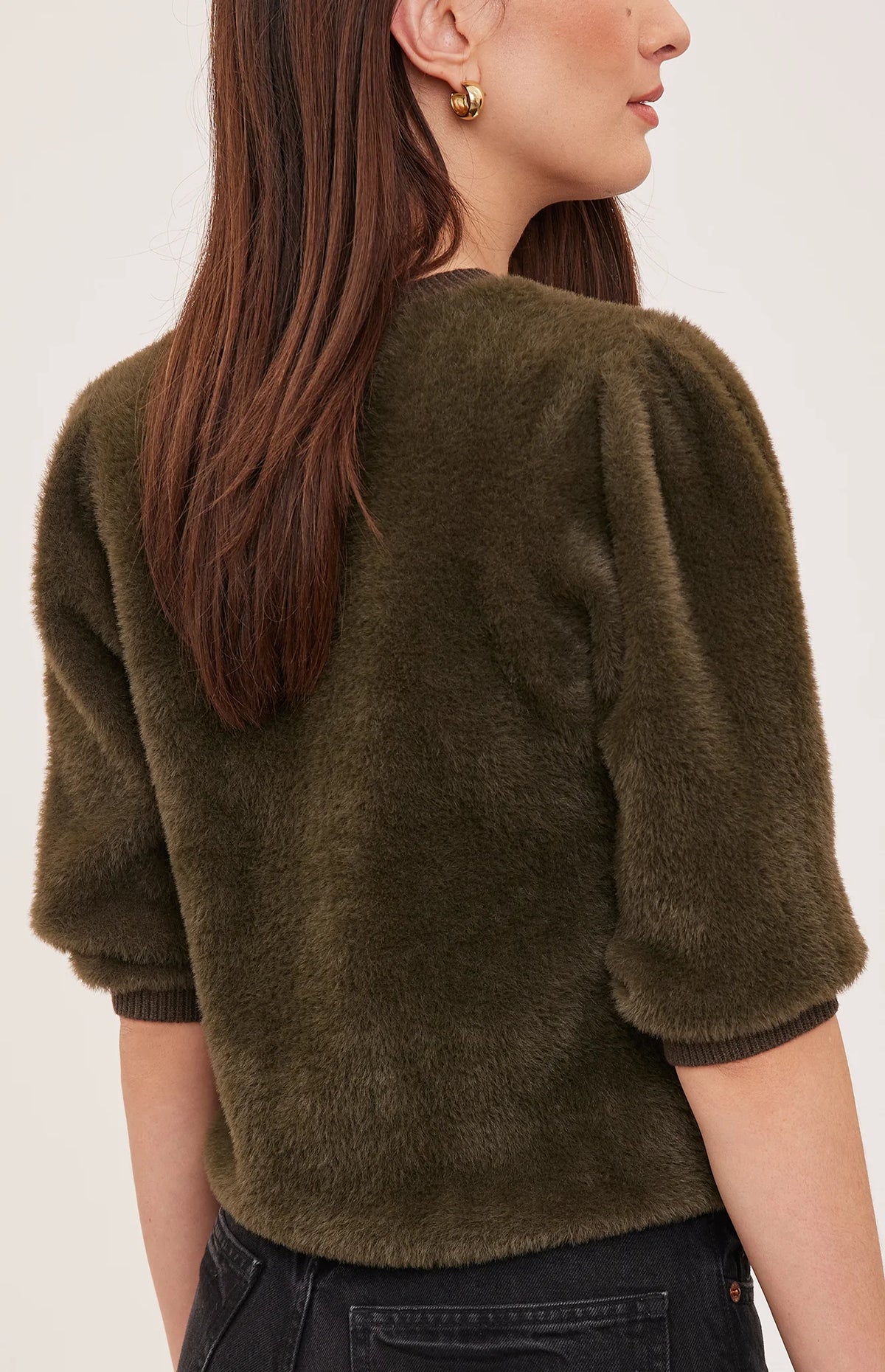 green fuzzy knit sweater