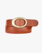 Brown leather belt with a gold buckle