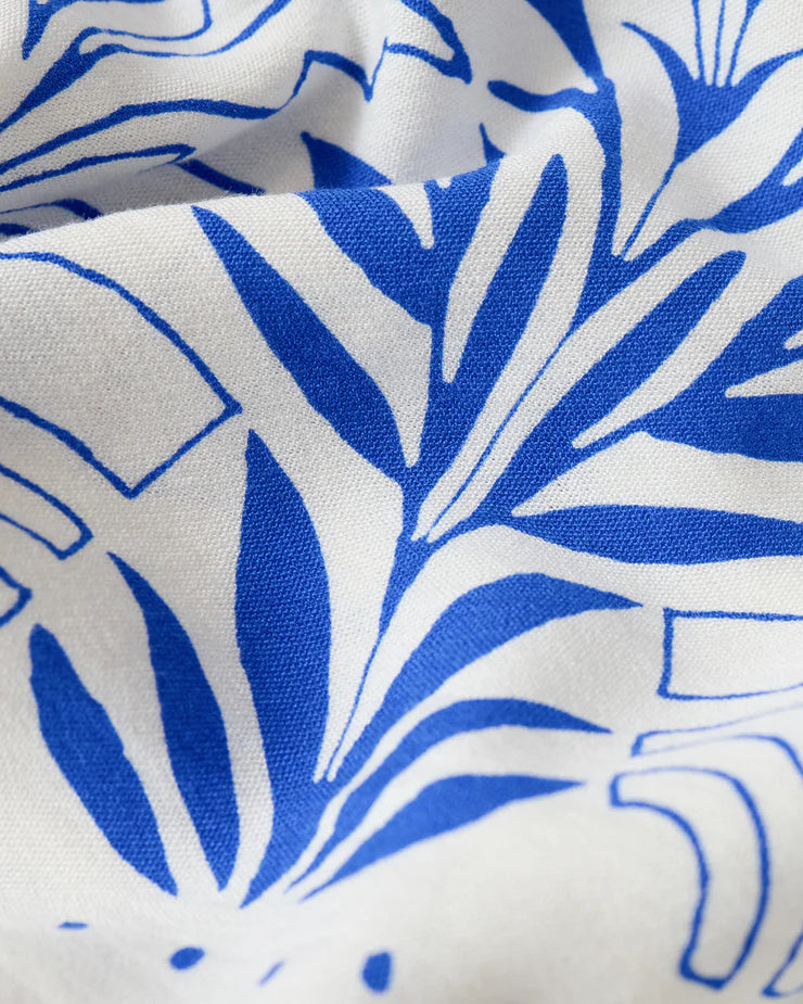 maxi white dress with blue patterns