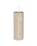 a tumbler with straw that says bridesmaid up the side