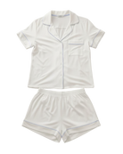 white short and shirt pj set with blue trim