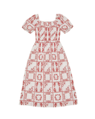 midi dress in red and white