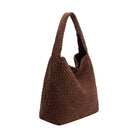woven suede shoulder bag in brown