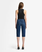 womens blue denim capri shorts by 7 for all Mankind