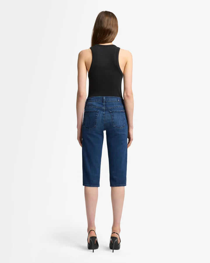 womens blue denim capri shorts by 7 for all Mankind