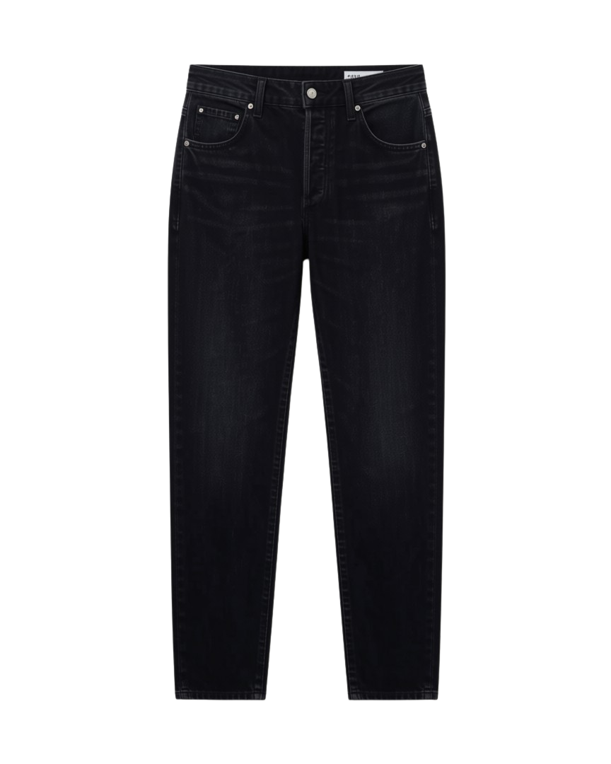 straight high rise black denim pant