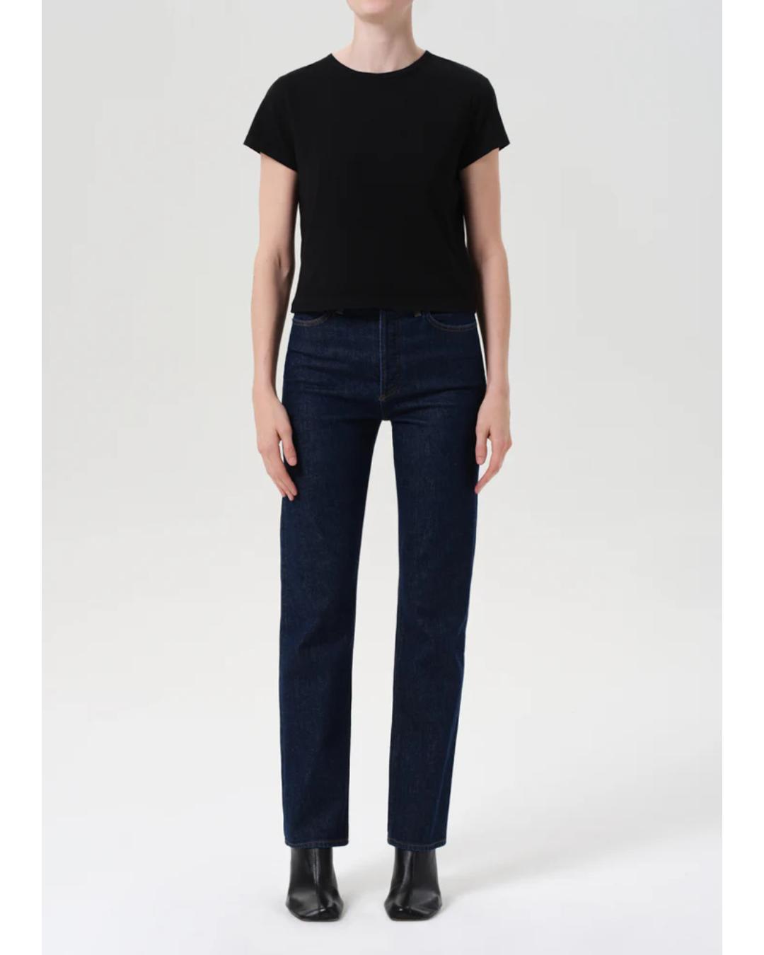 dark denim straight leg jeans