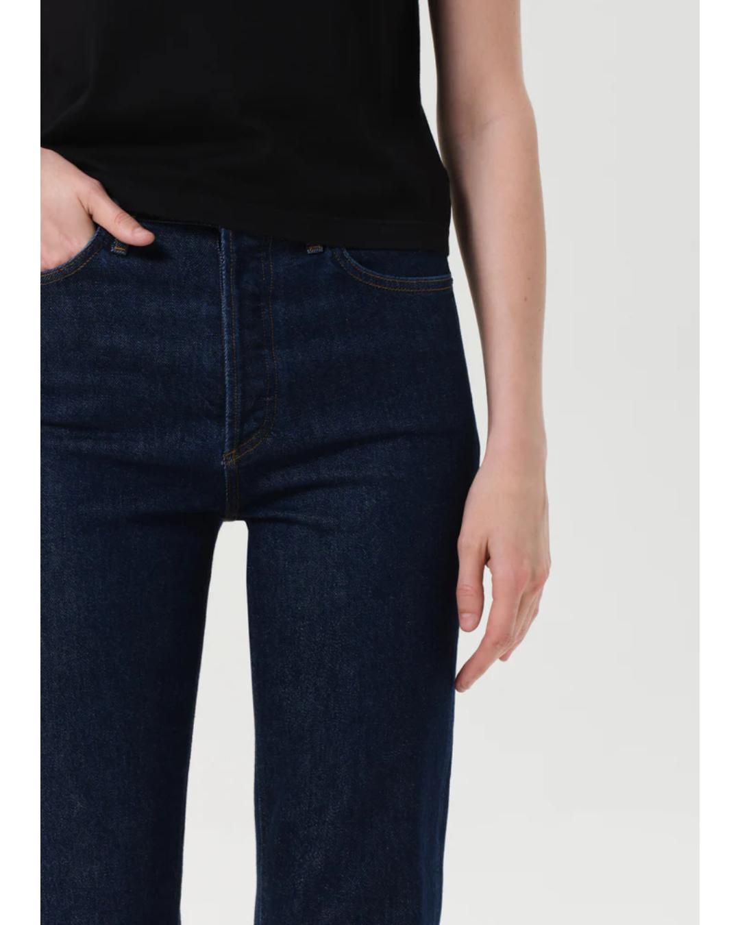 dark denim straight leg jeans