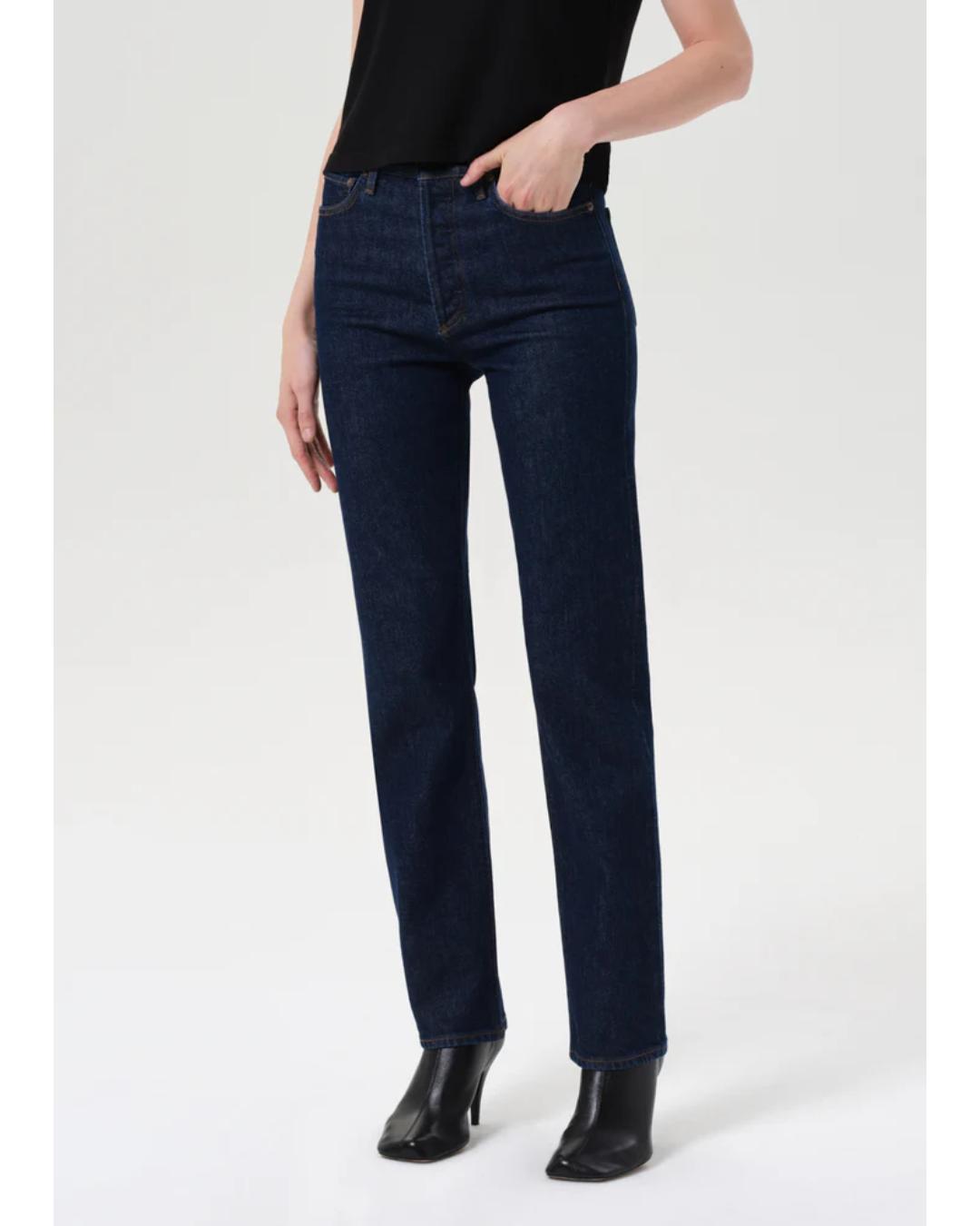 dark denim straight leg jeans