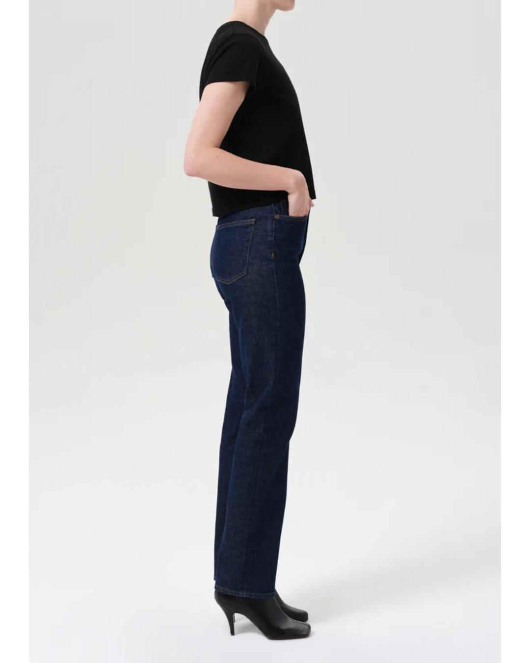 dark denim straight leg jeans