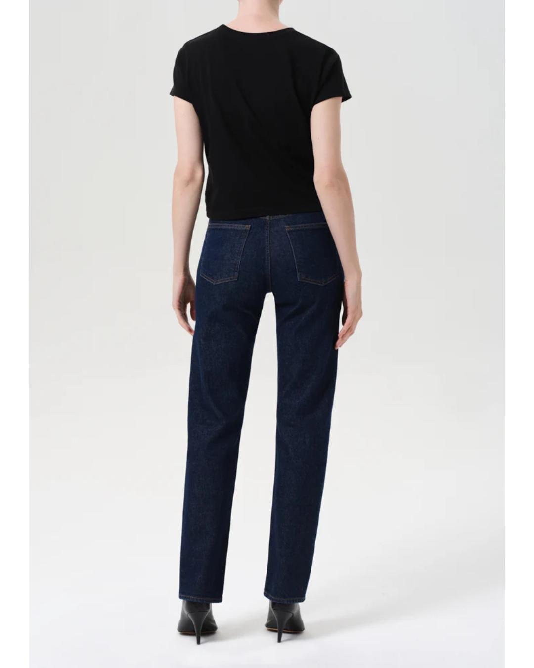 dark denim straight leg jeans