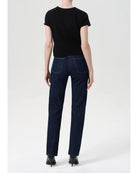 dark denim straight leg jeans