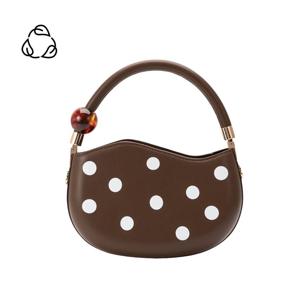 Brown handbag with white polka dots 
