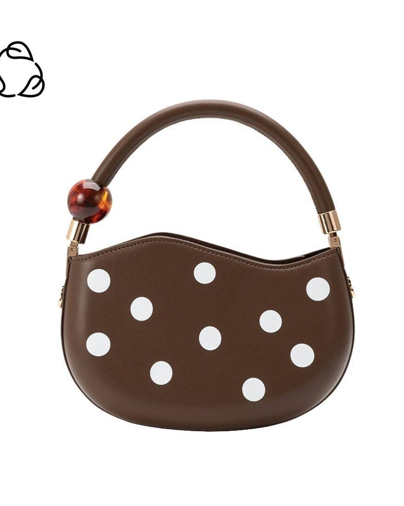 Brown handbag with white polka dots 