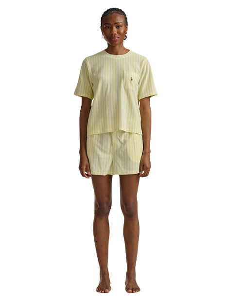 yellow stripe short sleeve and short lounge set