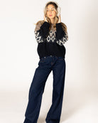 fairisle knit sweater in brown on the top and black on the bottom