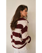collar sweater with red and wite stripes