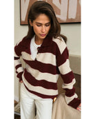 collar sweater with red and white stripes