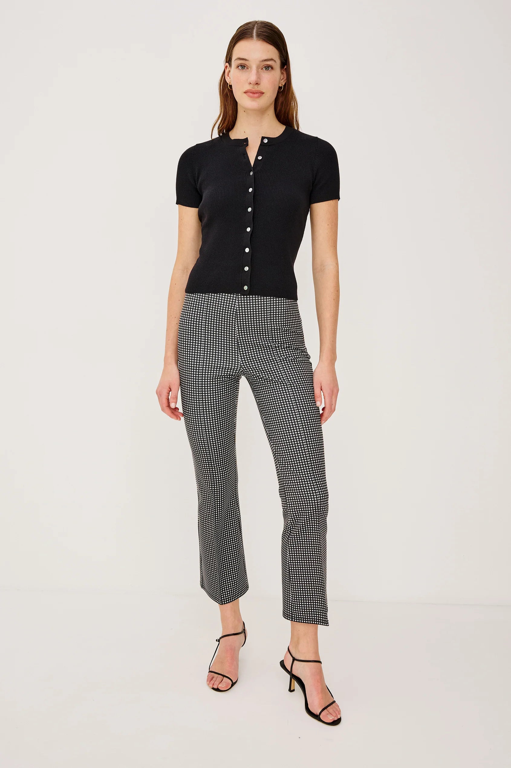 cropped tailored pant in black gingham