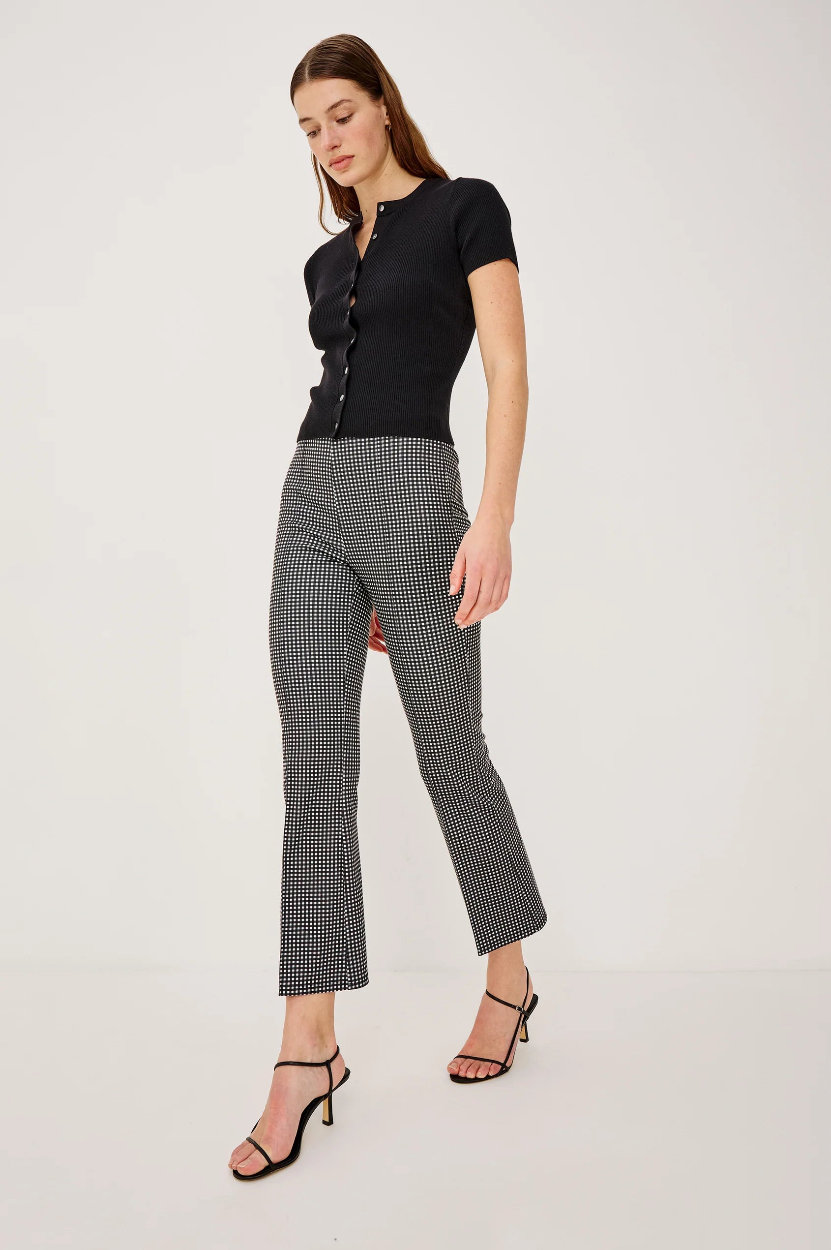 cropped tailored pant in black gingham