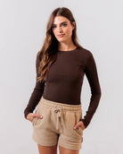 Apres Actif Essential Ribbed Long Sleeve Top in Brown