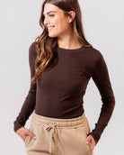 Apres Actif Essential Ribbed Long Sleeve Top in Brown