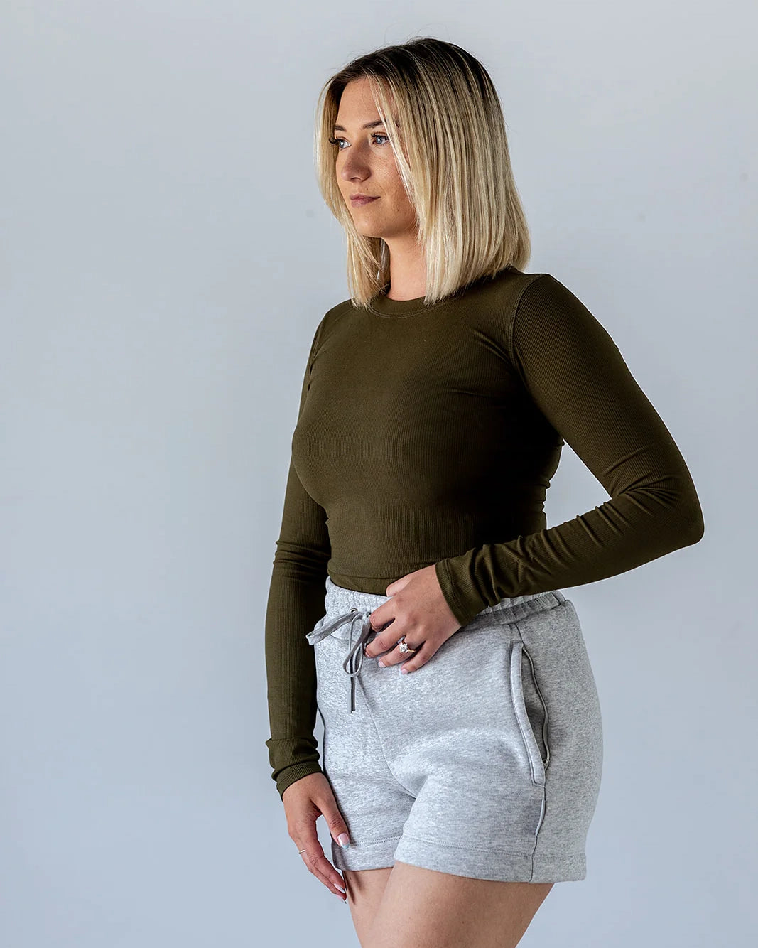 Apres Actif Essential Ribbed Long Sleeve Top in Green