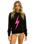 Aviator Nation Bolt Crew Sweatshirt in Black with Neon Pink