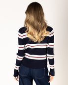 navy, white and red striped cardigan