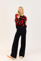 red and navy stripe sweater