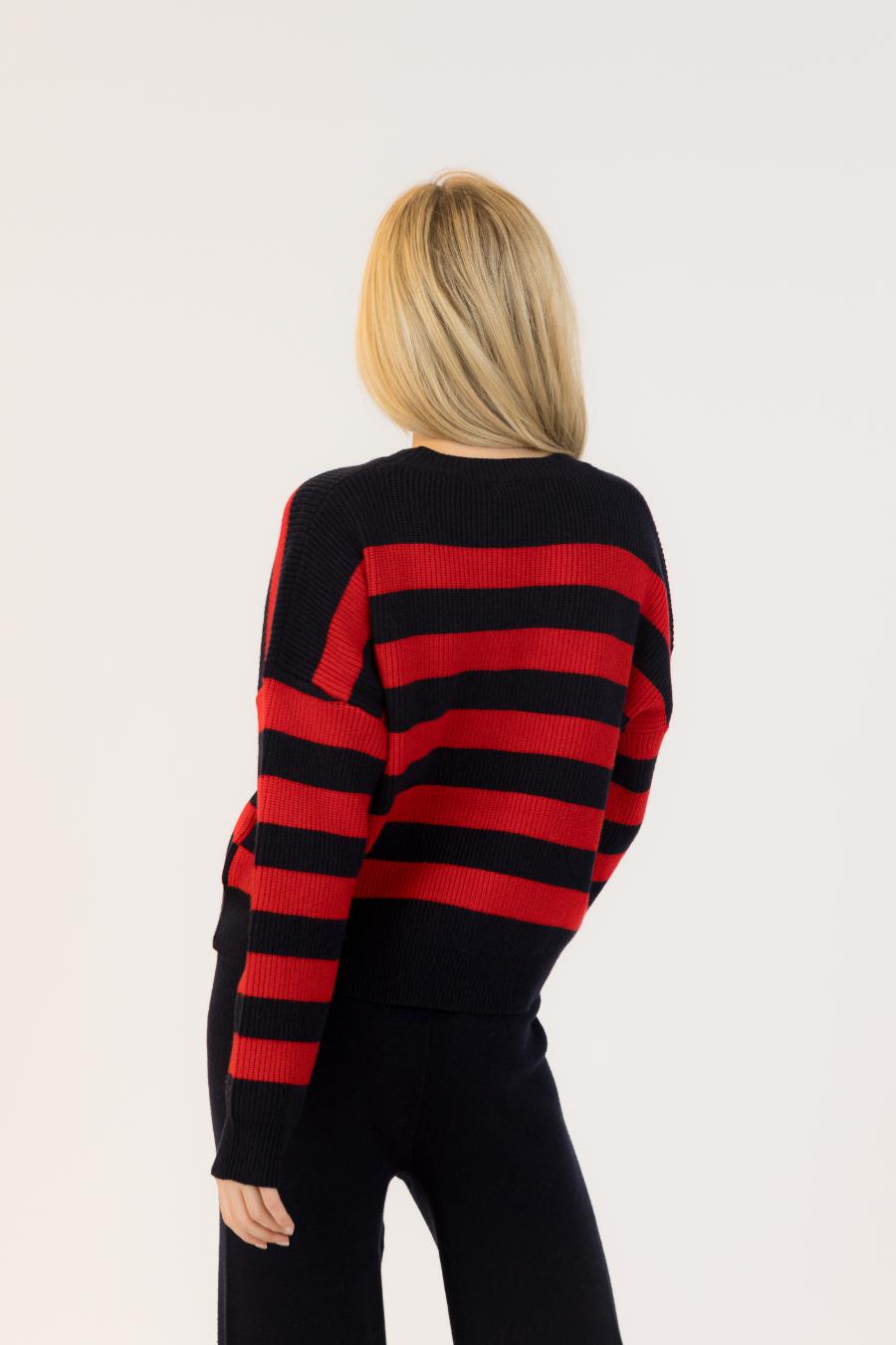 red and navy stripe sweater