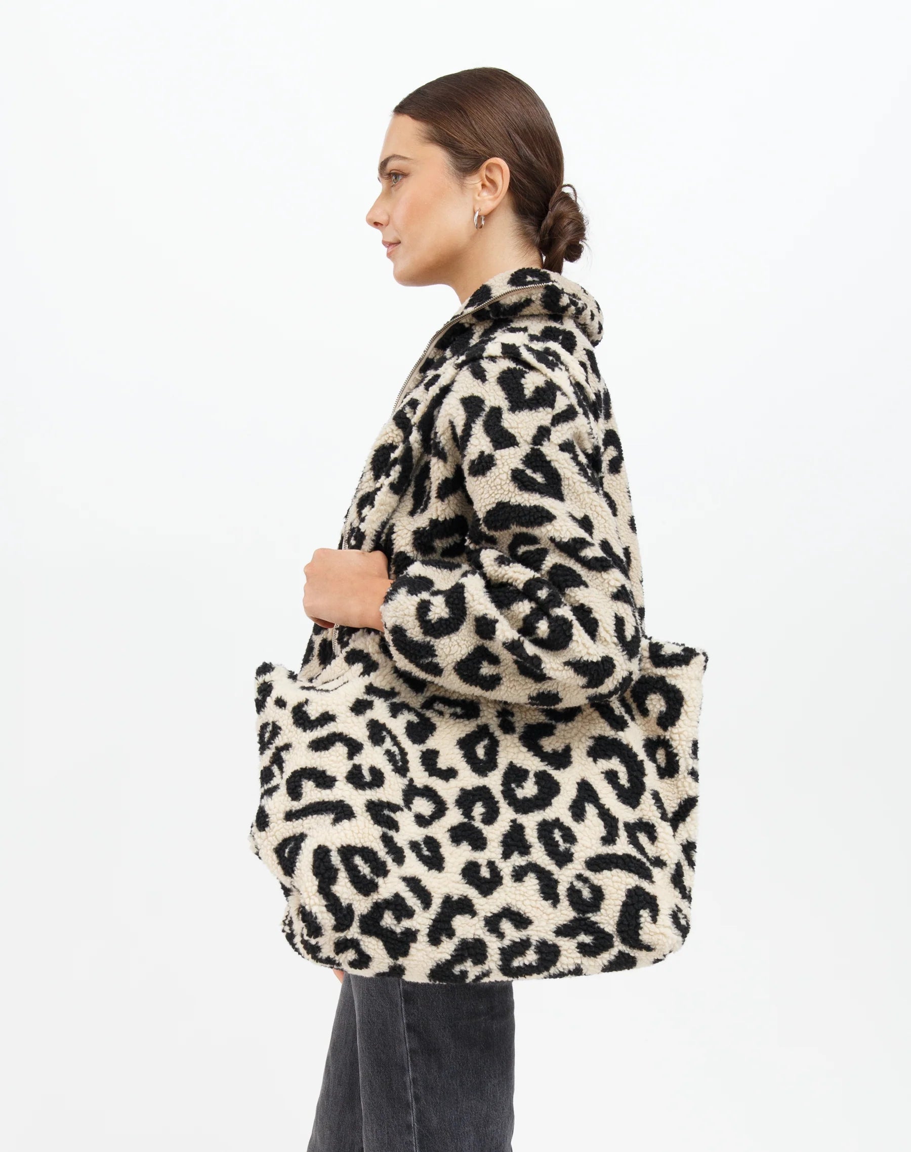 Brunette the Label Sherpa Leopard Tote Bag