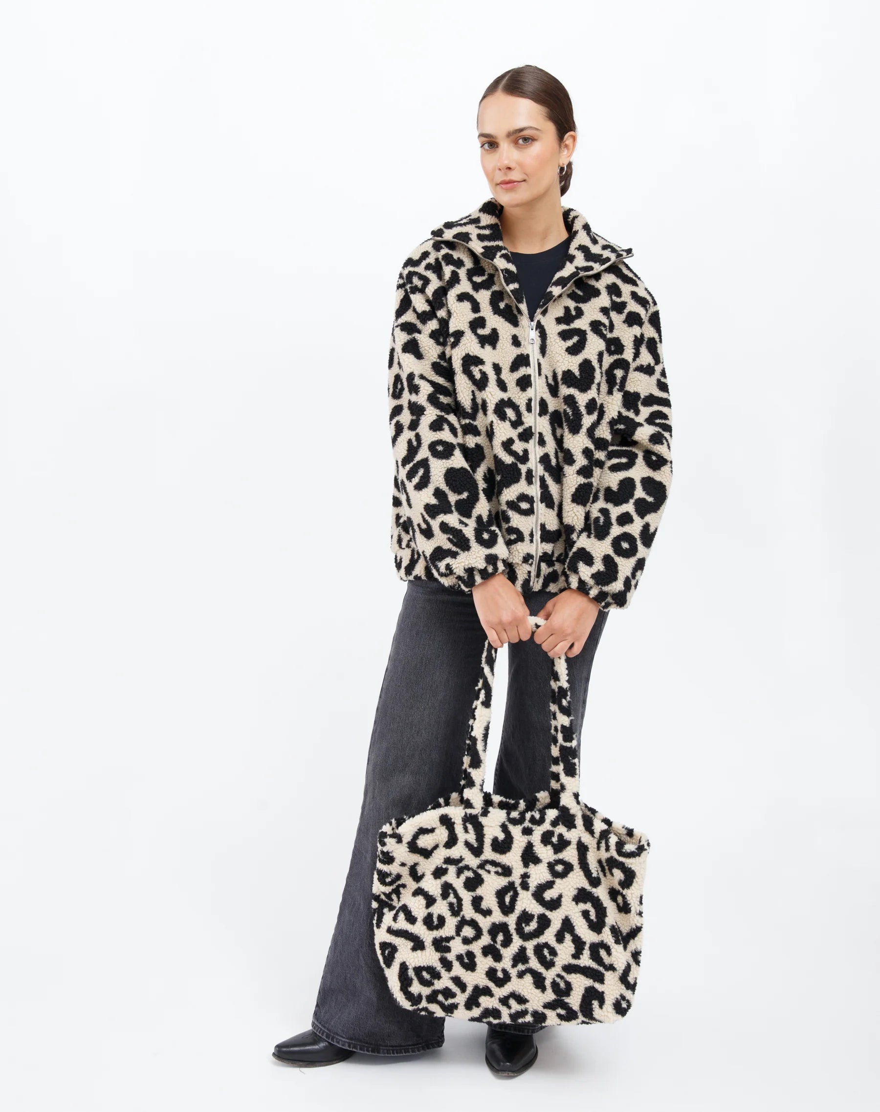 Brunette the Label Sherpa Leopard Tote Bag