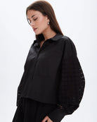 CHRLDRS Simone Eyelets Button Up Shirt in Black