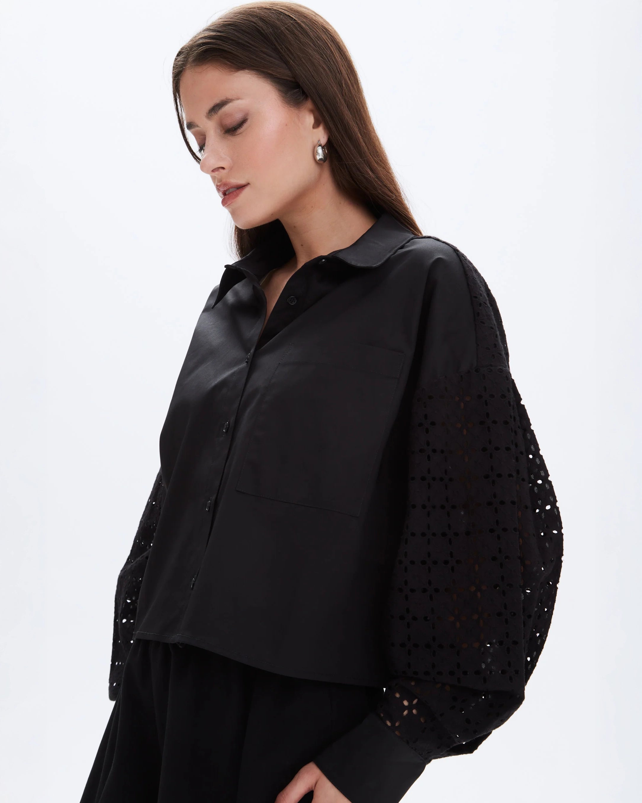 CHRLDRS Simone Eyelets Button Up Shirt in Black