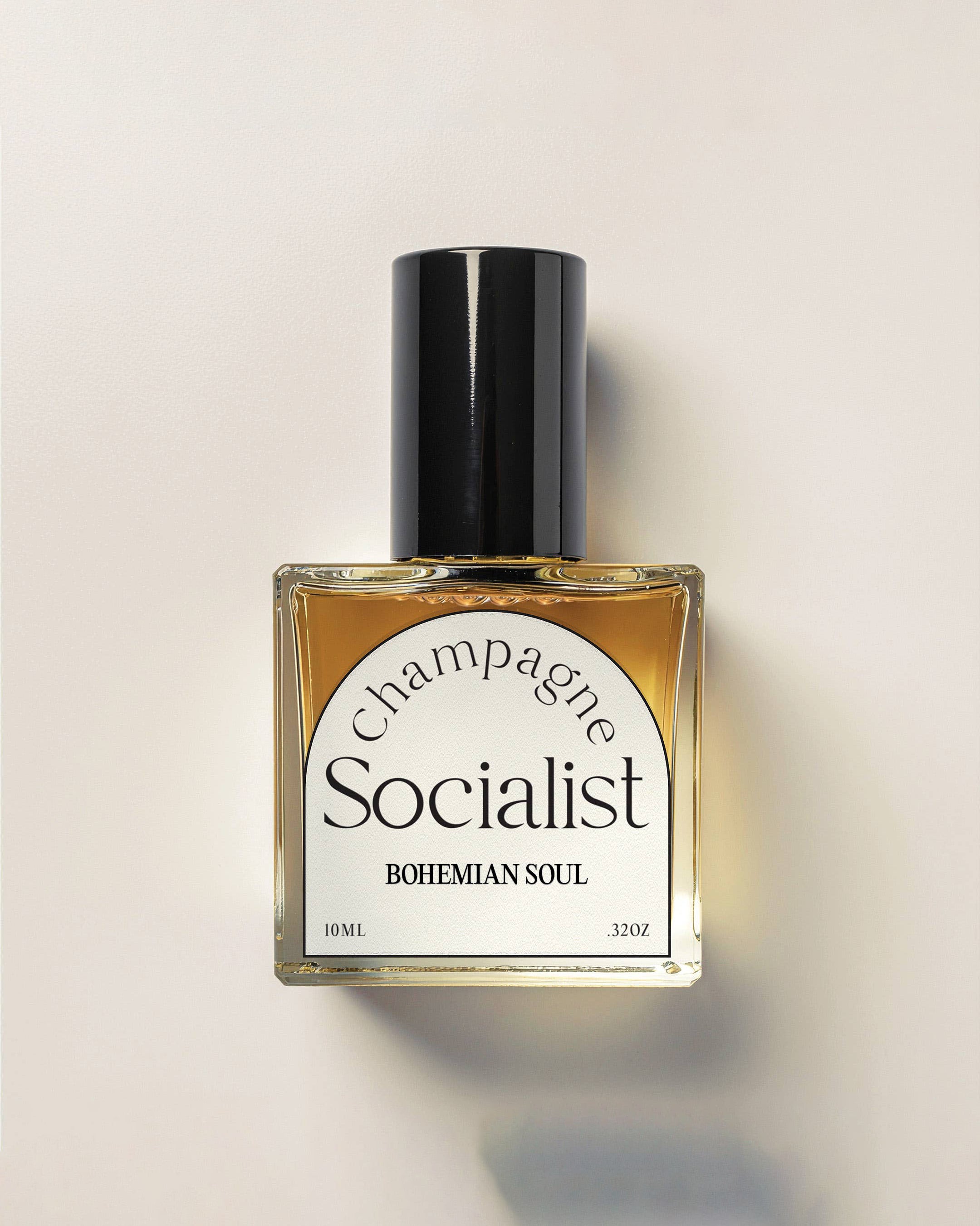 Oil Perfume bottle labeled 'Champagne Socialist Bohemian Soul'