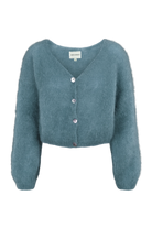 cropped blue cardigan