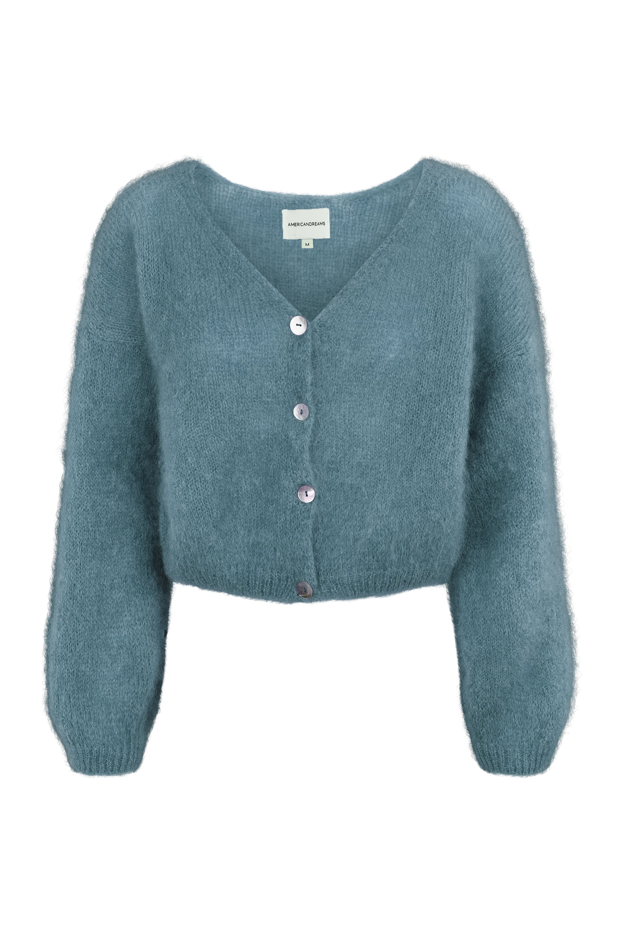 cropped blue cardigan